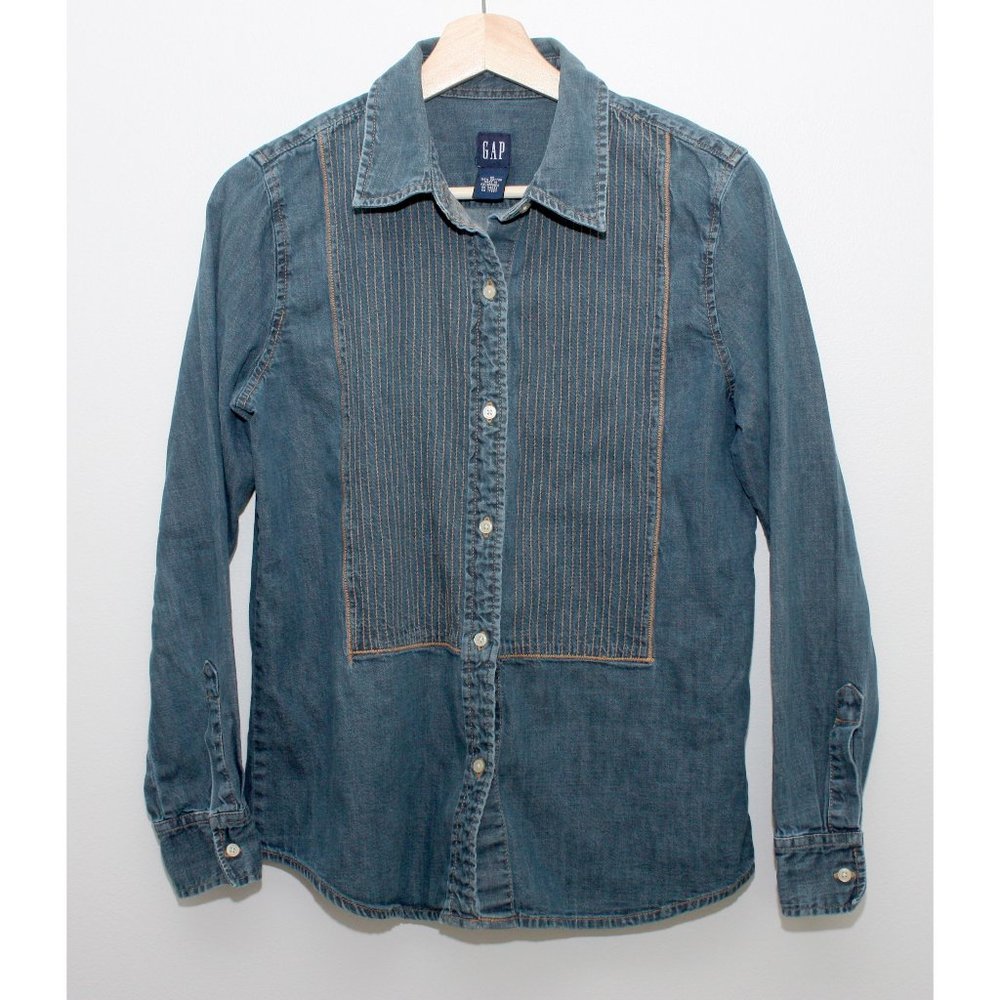 GAP Women's Button Front Long Sleeve Denim Chambray Shirt Medium Blue